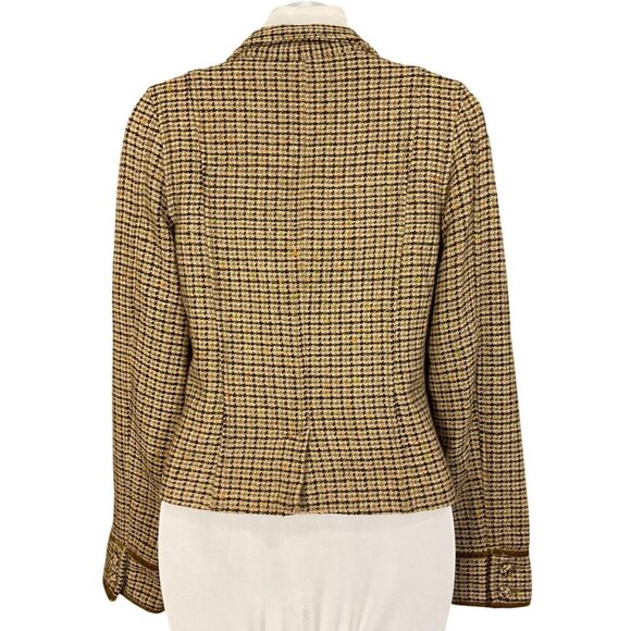 Hollister LS Wool Blend VTG Houndstooth Cropped Blazer Lined Yellow Interior Med - Picture 3 of 10
